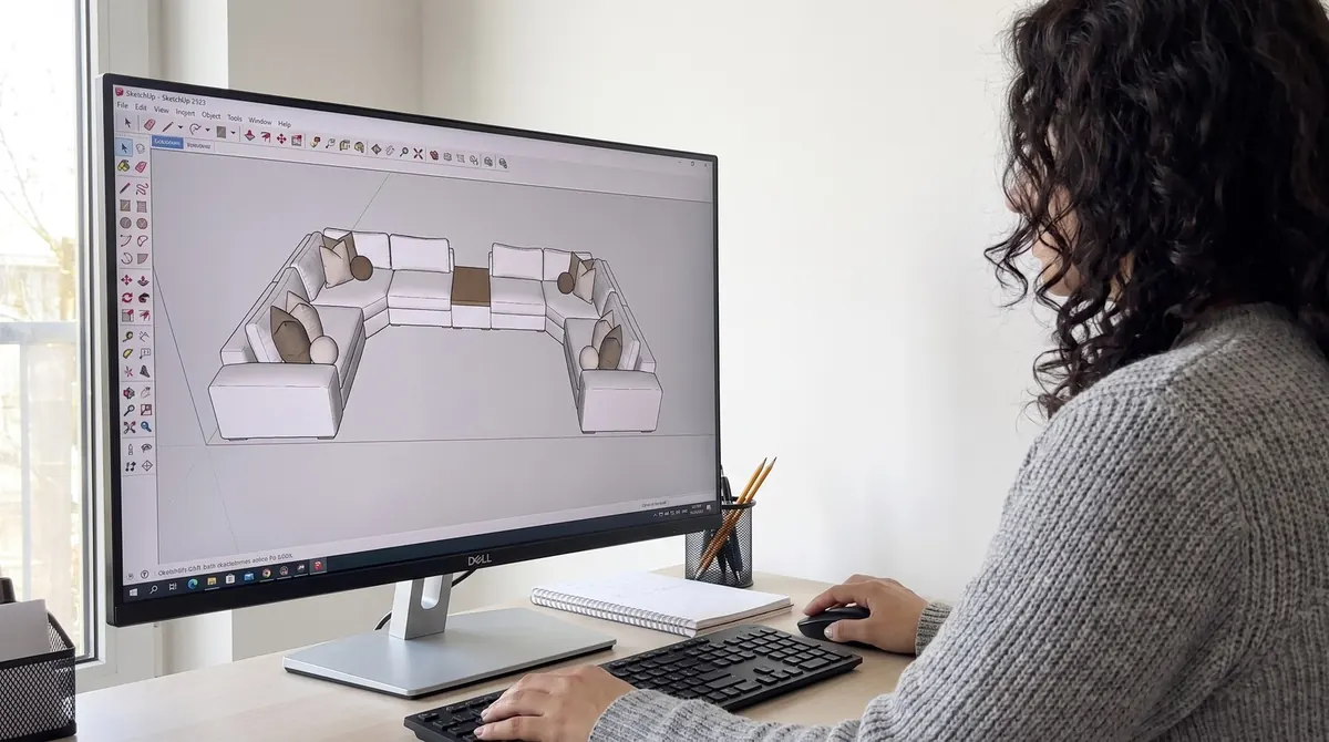 Our team modeling a custom U-shaped Haven Sectional in 3D