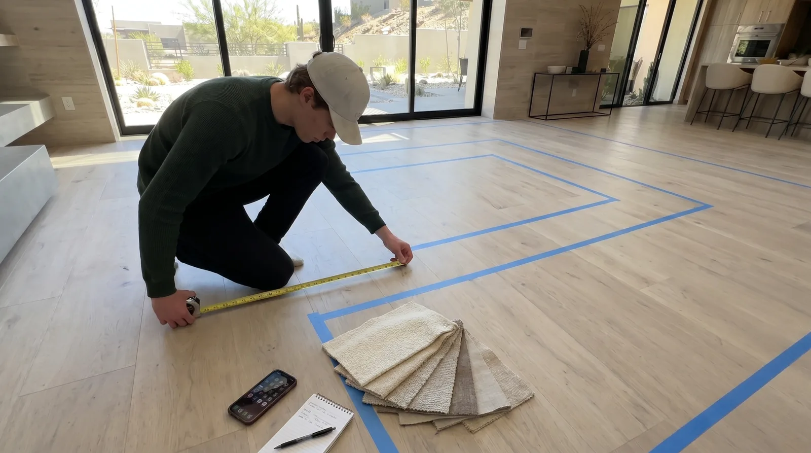 Our team measuring a living room in person
