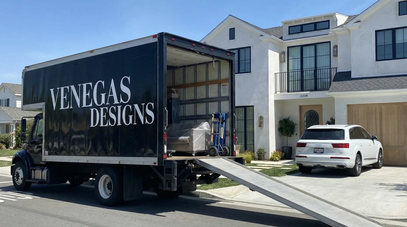 Delivery team placing a finished sectional in a home